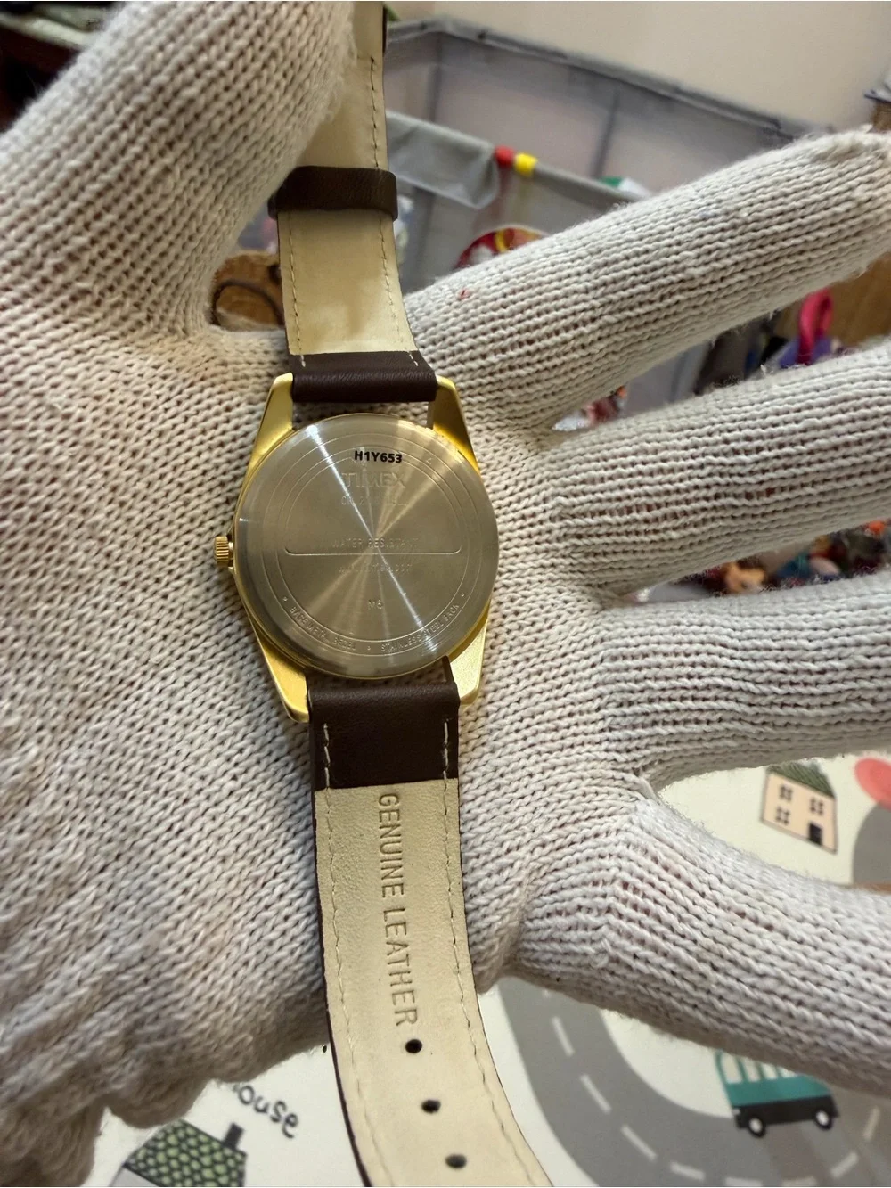Vintage Timex Expedition H1Y653 Watch Fluted Bezel Gold Brown Leather 1998